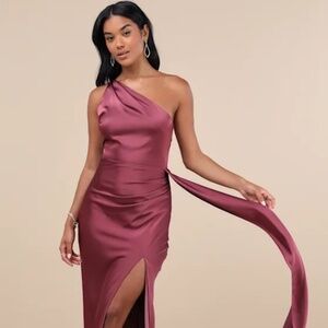 Lulus Signature Elegance Mauve Purple Satin One-shoulder Maxi Dress - Size S